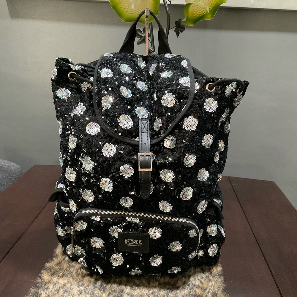 PINK BY VS SEQUINS POLKA DOT BACKPACK - Picture 1 of 9